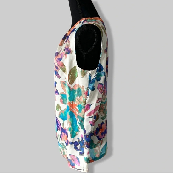 Clements Ribeiro  Floral Print Beaded Tank Top - Picture 3 of 16